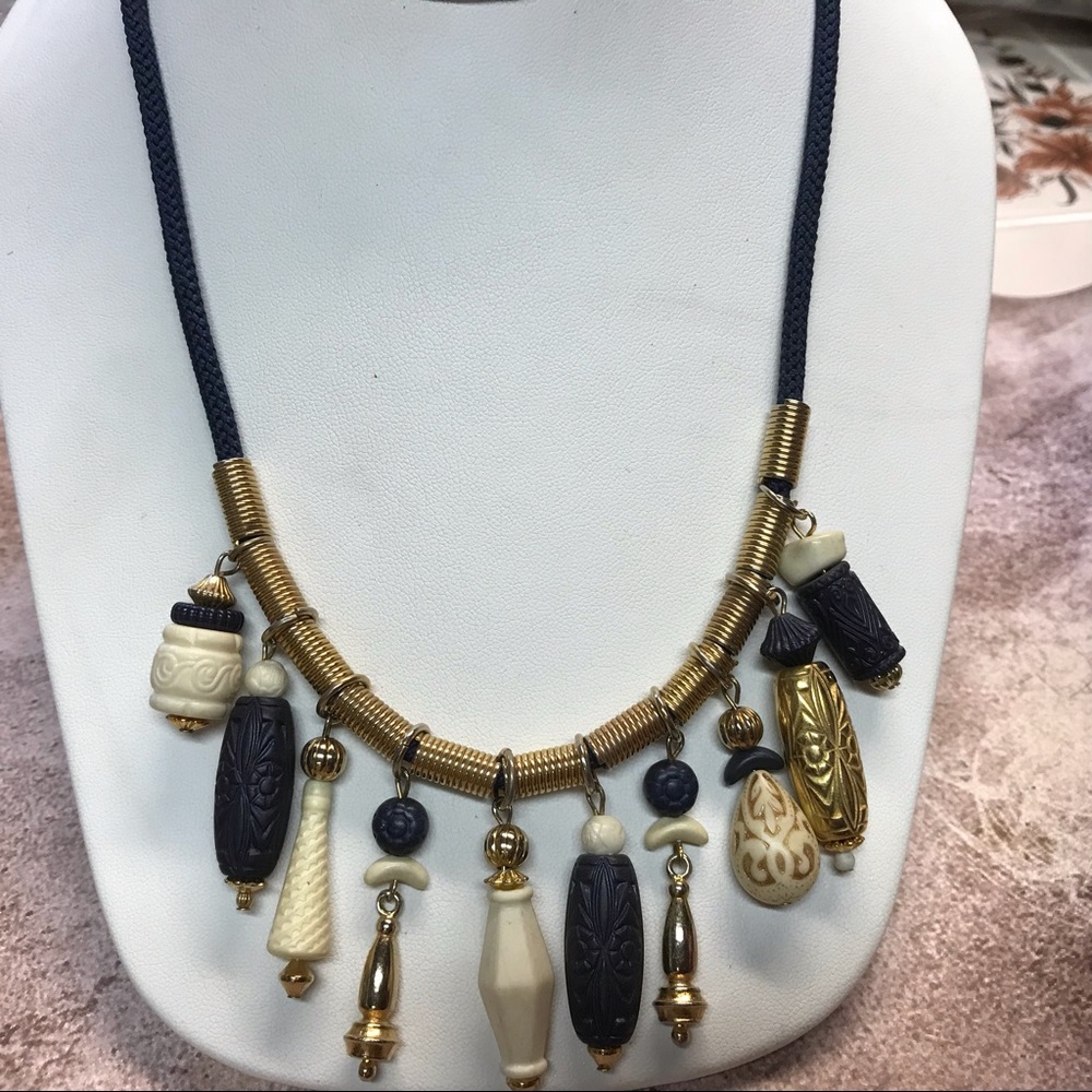 Navy blue and cream Nautical style necklace